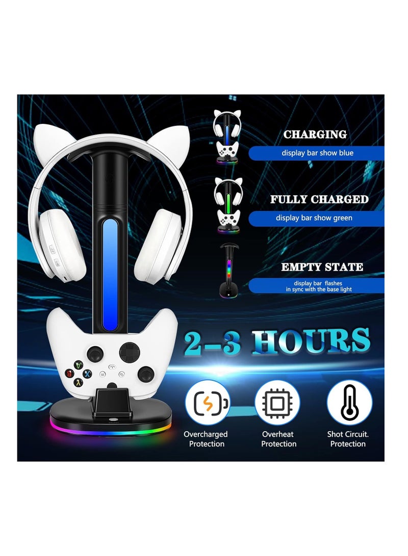 XICEN for Xbox Series Controller Charging Station, with RGB Headphone Stand, for Xbox Series Controller Charger Holder with 2 USB Charging Ports, Headset Stand for Xbox Controller Charging Dock, Black