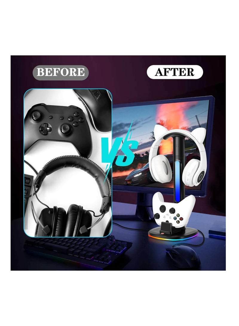 XICEN for Xbox Series Controller Charging Station, with RGB Headphone Stand, for Xbox Series Controller Charger Holder with 2 USB Charging Ports, Headset Stand for Xbox Controller Charging Dock, Black