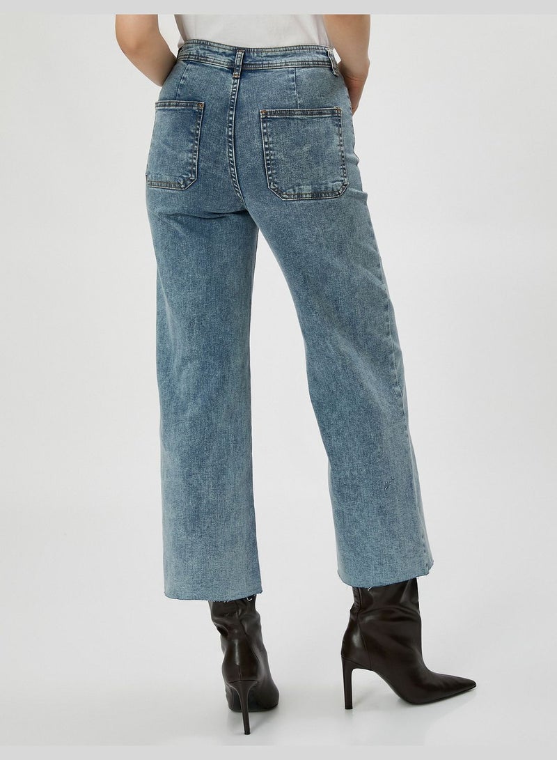 Wide Leg High Rise Relax Fit Denim Trousers