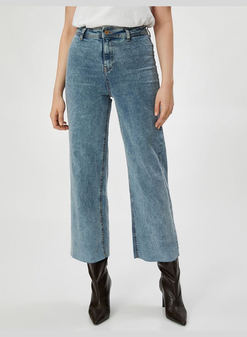 Wide Leg High Rise Relax Fit Denim Trousers