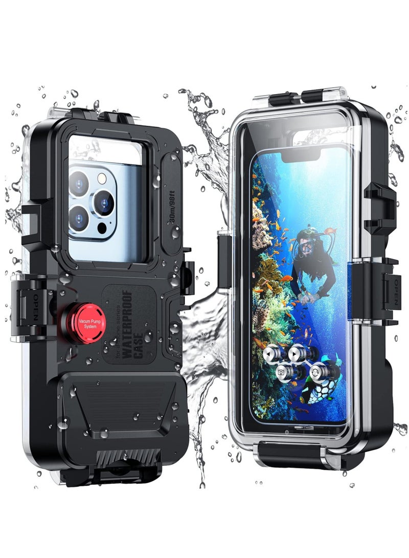 Diving Phone Case Only for iPhone Series, Snorkeling Underwater Case 98FT/30M Photo Video,Waterproof Housing for iPhone 14/Pro/Pro Max/13/12/11 with Lanyard Black