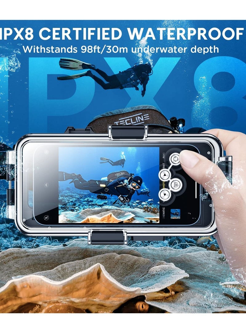 Diving Phone Case Only for iPhone Series, Snorkeling Underwater Case 98FT/30M Photo Video,Waterproof Housing for iPhone 14/Pro/Pro Max/13/12/11 with Lanyard Black