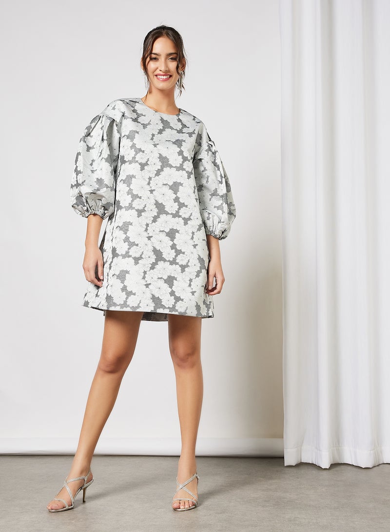 Floral Oversized Mini Dress Grey