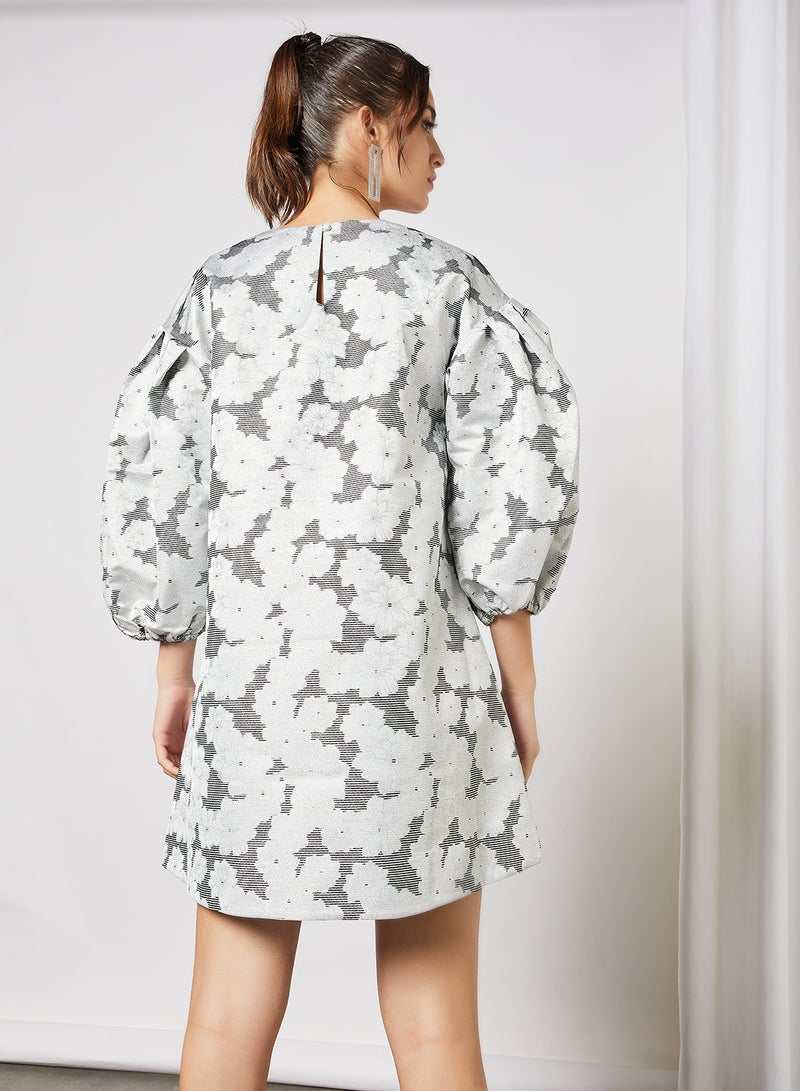 Floral Oversized Mini Dress Grey