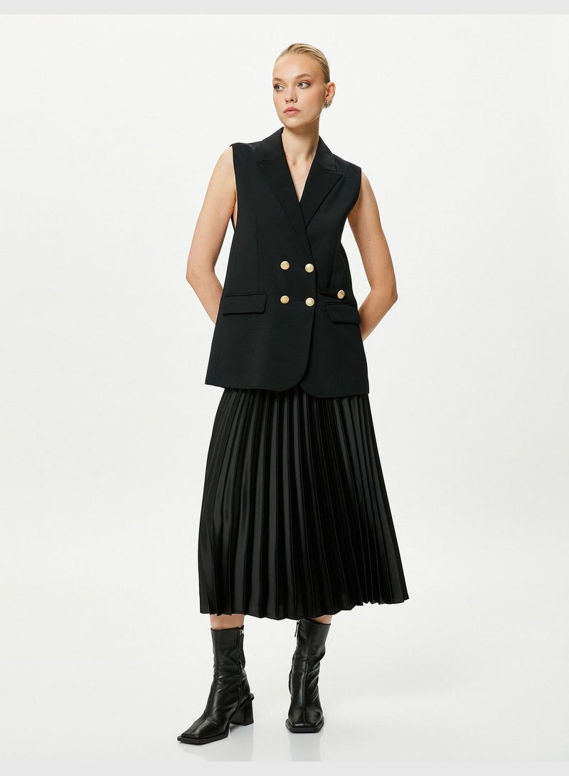 Zipper Detail Medium Rise Midi Pleated Skirt