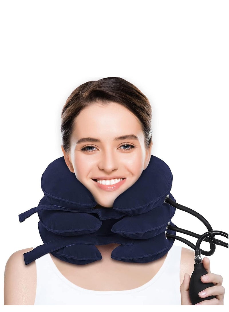 Travel Pillow, Cervical Neck Traction Device, Portable Neck Stretcher Cervical Traction Provide Neck Support and Neck Pain Relief, Neck Traction Devices for Home Use Neck Decompression (Blue)