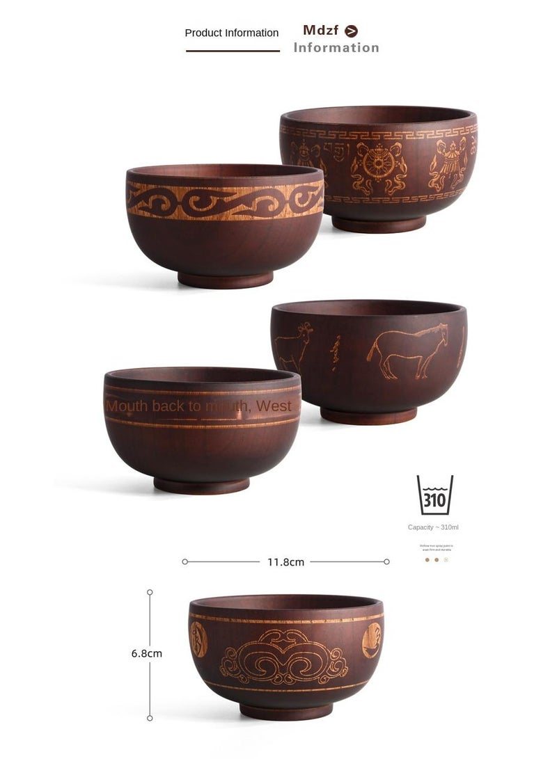 5-Piece Wooden Bowl Wooden Milk Tea Bowl