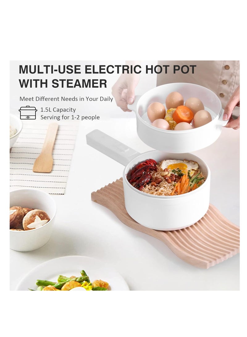 Electric Hot Pot - Non-Stick Pan Mini Pot for SteakFried Rice, and More Dual Power Adjustment and Steamer Perfect for Rapid Noodles Ramen Oatmeal Soup