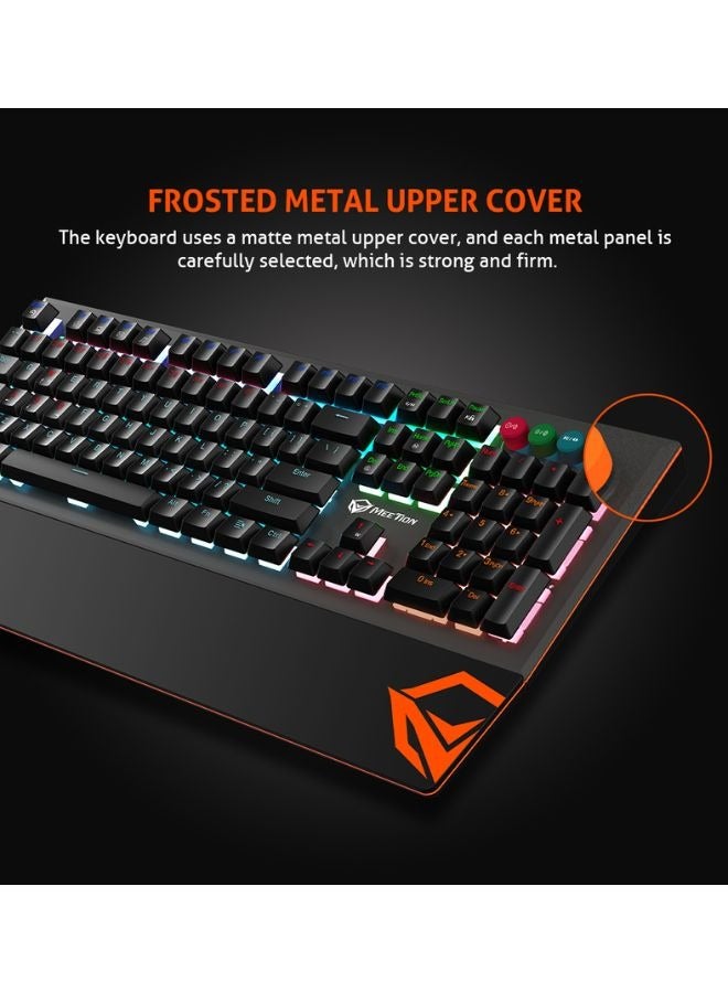 MEETION MT-MK500 Mechanical Wired Gaming Keyboard, Full Anti-ghosting Keys, Detachable Palmrest, Frosted Metal Upper Cover, 14 RGB Lights Mode, OUTEMU Blue Switches, Double Color Injection Keycaps