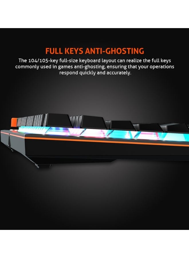 MEETION MT-MK500 Mechanical Wired Gaming Keyboard, Full Anti-ghosting Keys, Detachable Palmrest, Frosted Metal Upper Cover, 14 RGB Lights Mode, OUTEMU Blue Switches, Double Color Injection Keycaps