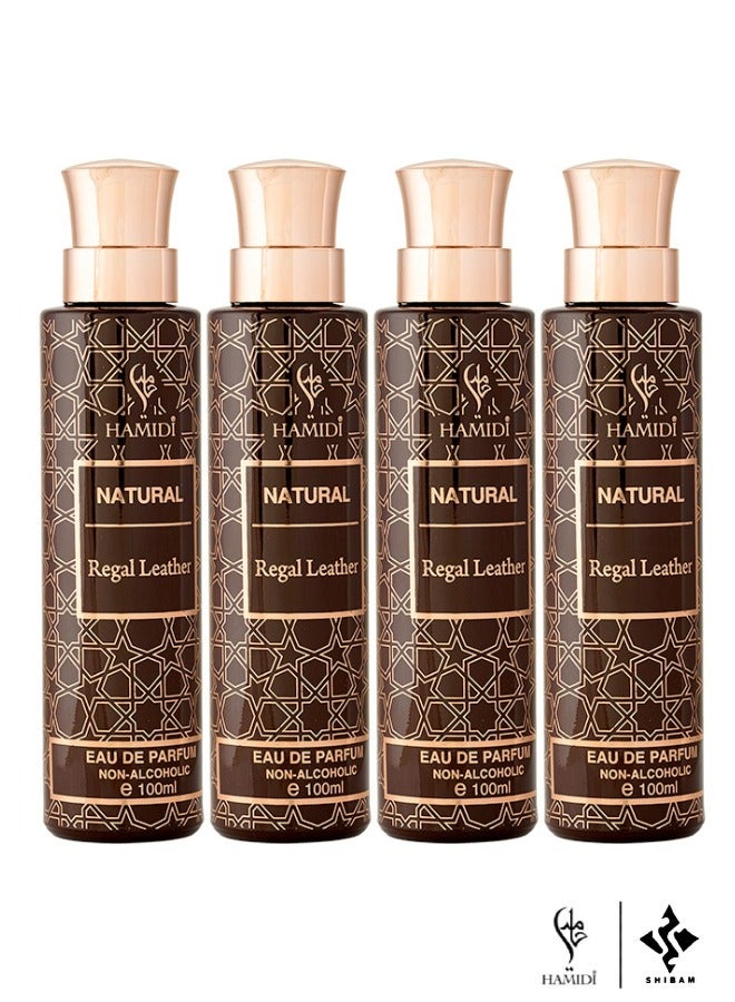 Ultimate Bundle Offer - Non Alcoholic Natural Regal Leather Water Perfume 100ml Unisex – Perfumes Gift Set – (Pack of 4)