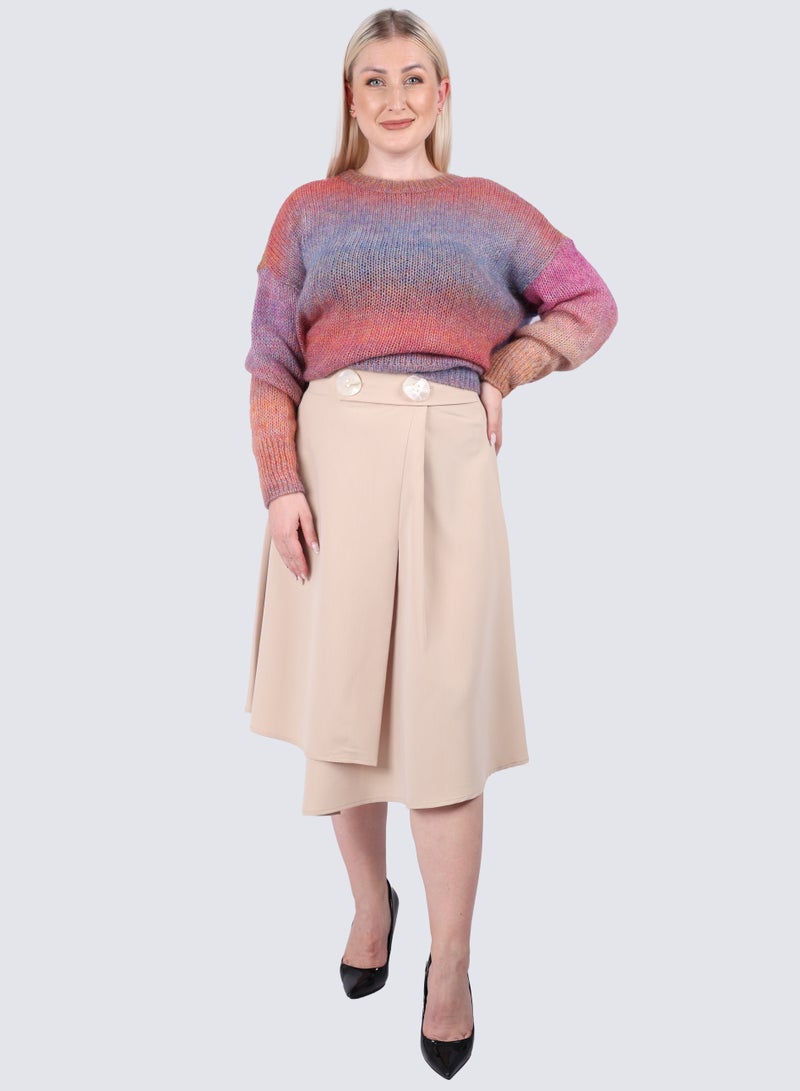 Women's Asymmetric Midi Skirt Skirt in Stocking Beige