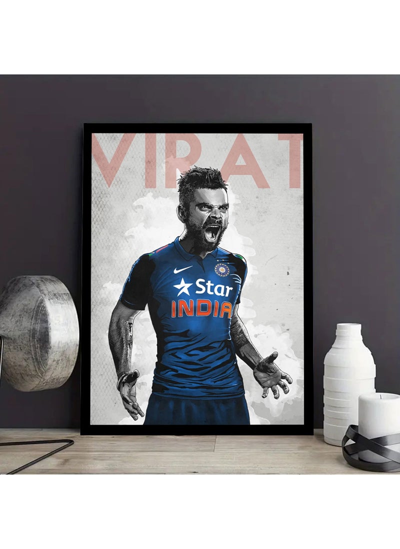 Virat Kohli Print Wall Poster with Black Frame, Wall Arts Home Décor Photo Frames, 40x55 cm by Spoil Your Wall