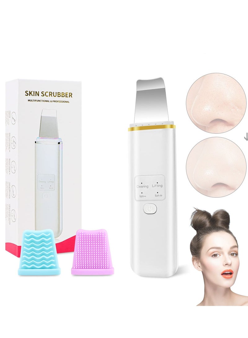 Skin Scrubber Face Spatula Blackhead Remover Pore Cleaner Beauty Lifting Tool with 4 Modes Care Tools Comedones Extractor for Facial Deep Cleansing 2 Silicone Covers Included