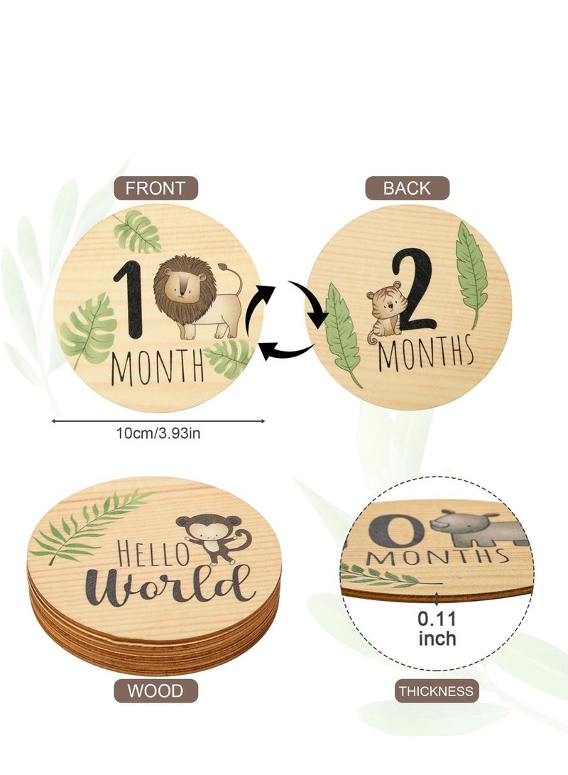 Baby Monthly Milestone with Announcement Sign Wooden Newborn Welcome Discs Round New Double Sided Printed for Boys Girls Photo Prop Shower