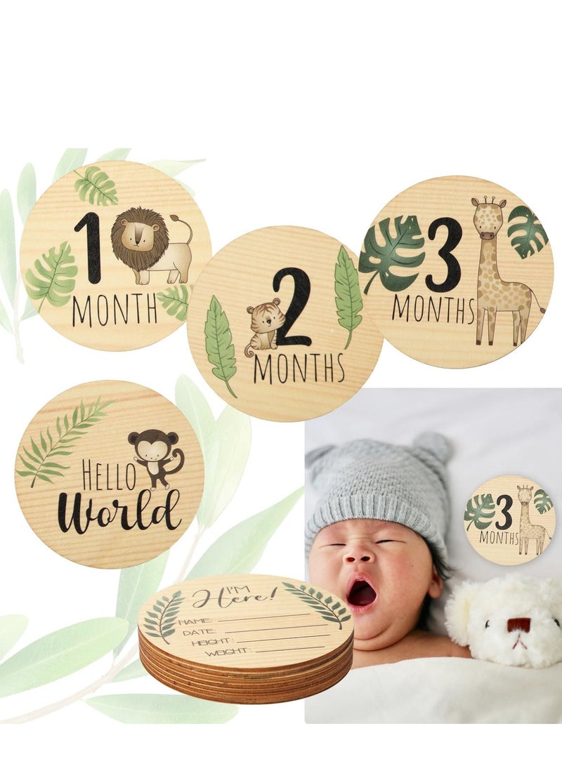 Baby Monthly Milestone with Announcement Sign Wooden Newborn Welcome Discs Round New Double Sided Printed for Boys Girls Photo Prop Shower