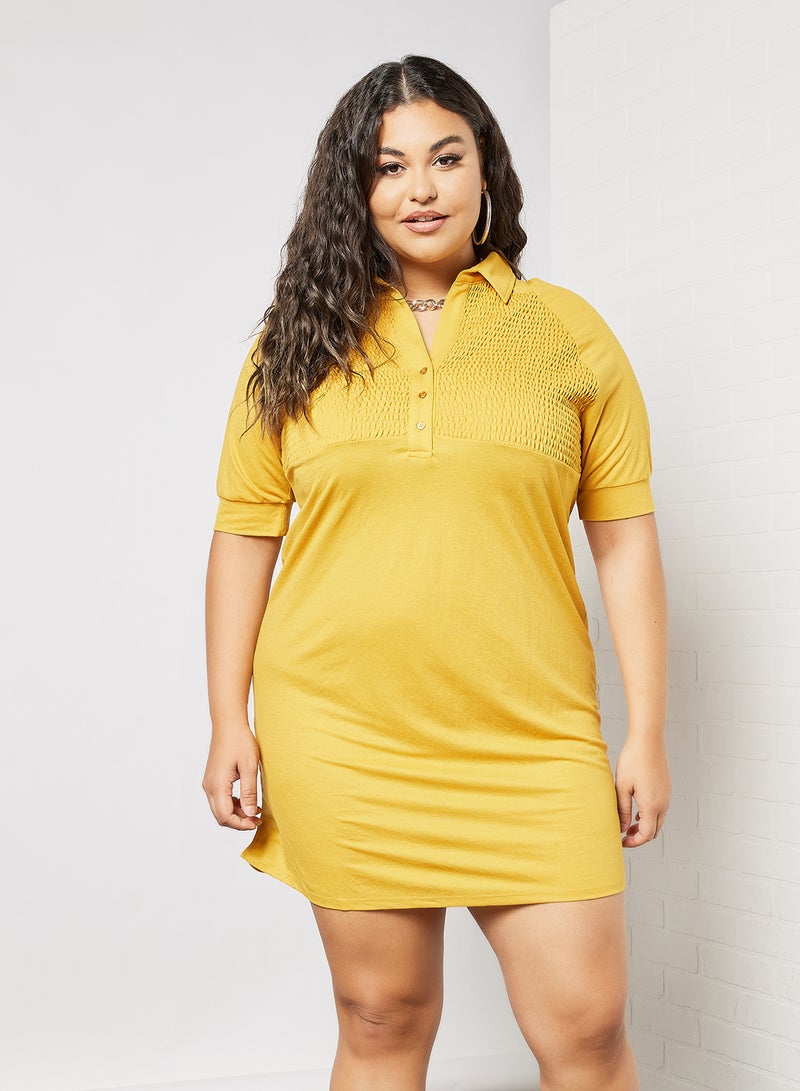 Plus Size Shirred Polo Dress Mustard