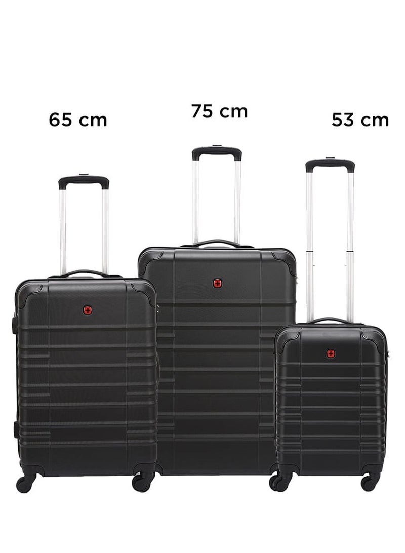 Wenger Amplar 3 Piece 53+65+75cm Hardside Non-Expandable Check-In Luggage Trolley Set Black - 653149