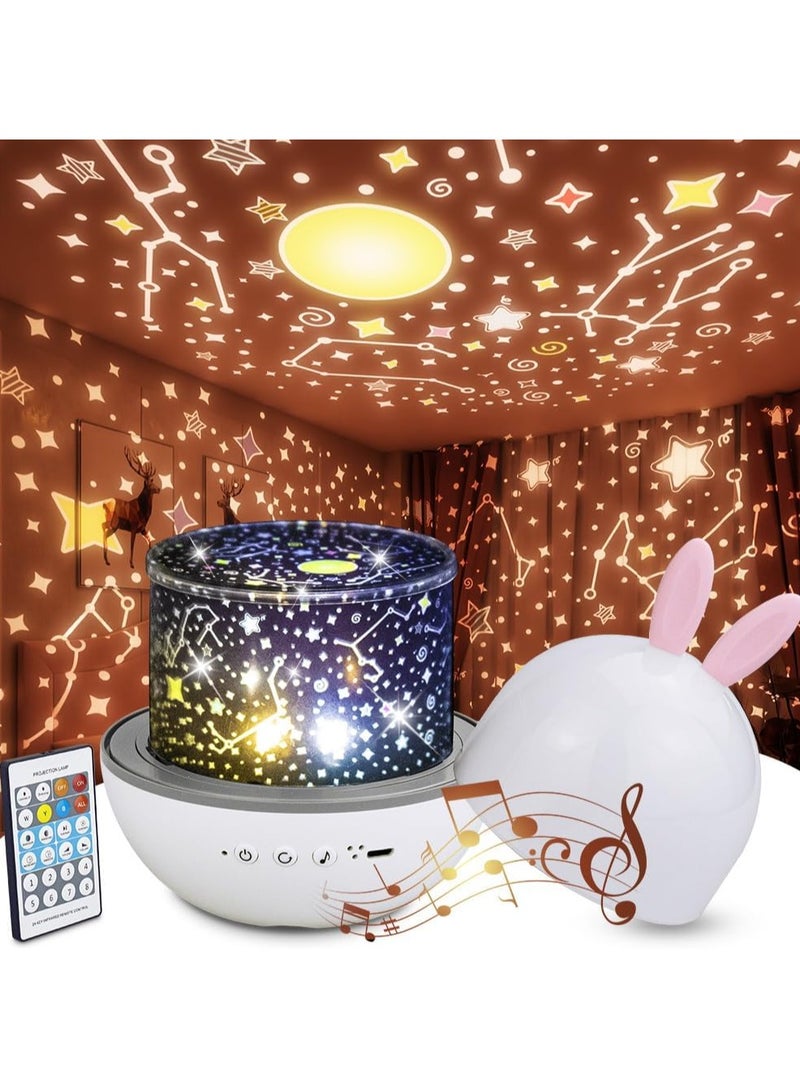 Star Projector Night Light with Timer and Remote Control for Boys Girls Gift, 360°Rotatable USB Rechargeable Sound Machine Starry Projector Light LED Star Lamp Gift for Baby Kids Children Teen Adultv