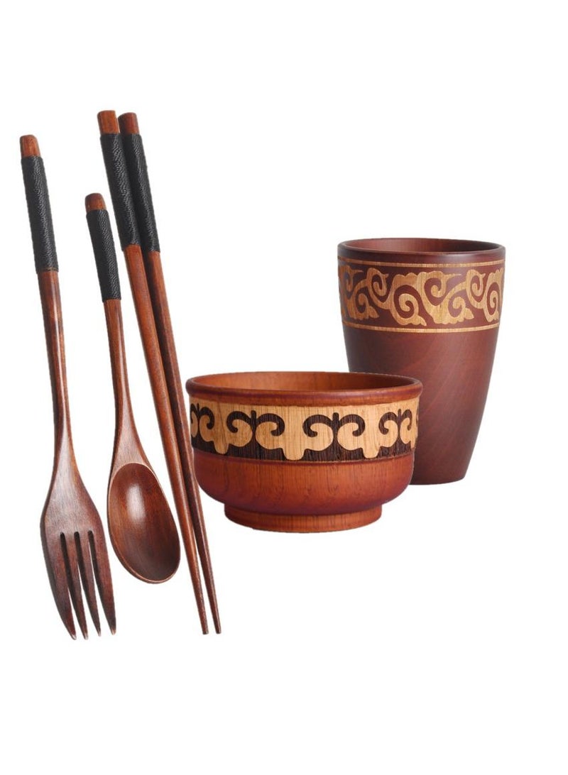 5-Piece Wooden Bowl Wooden Milk Tea Bowl