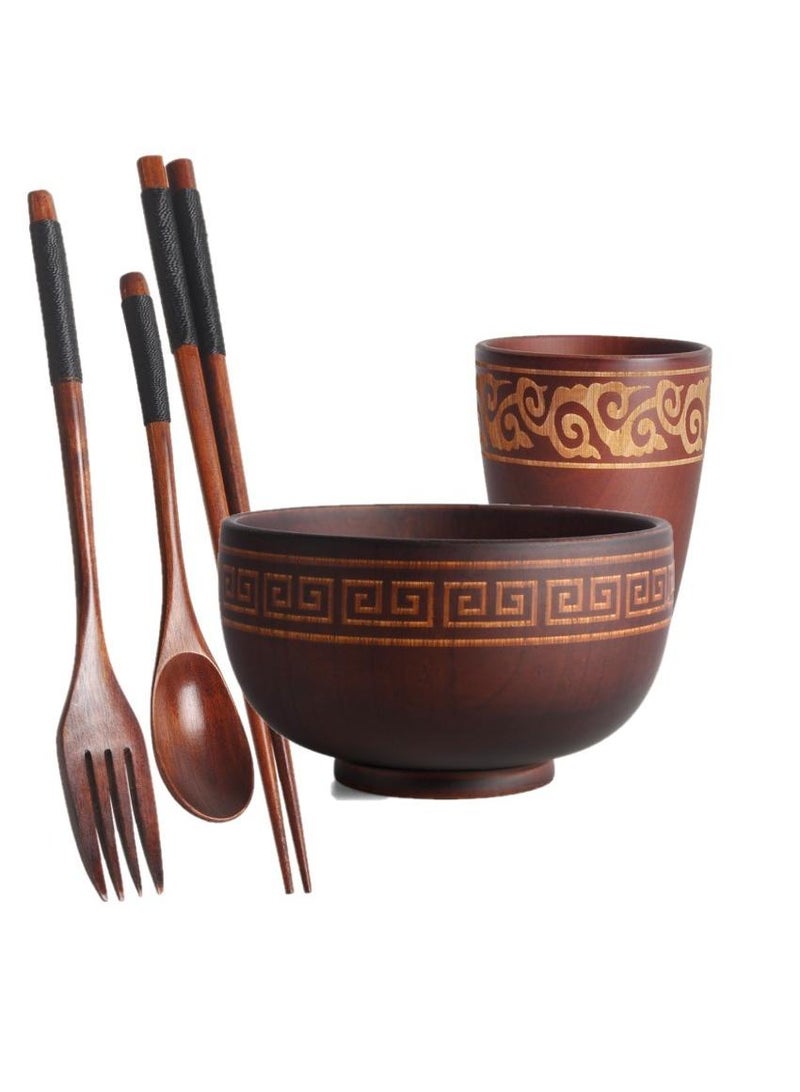 5-Piece Wooden Bowl Wooden Milk Tea Bowl