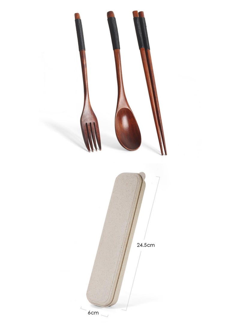 4-Piece Long Handled Solid Wood Adult Portable Tableware Set