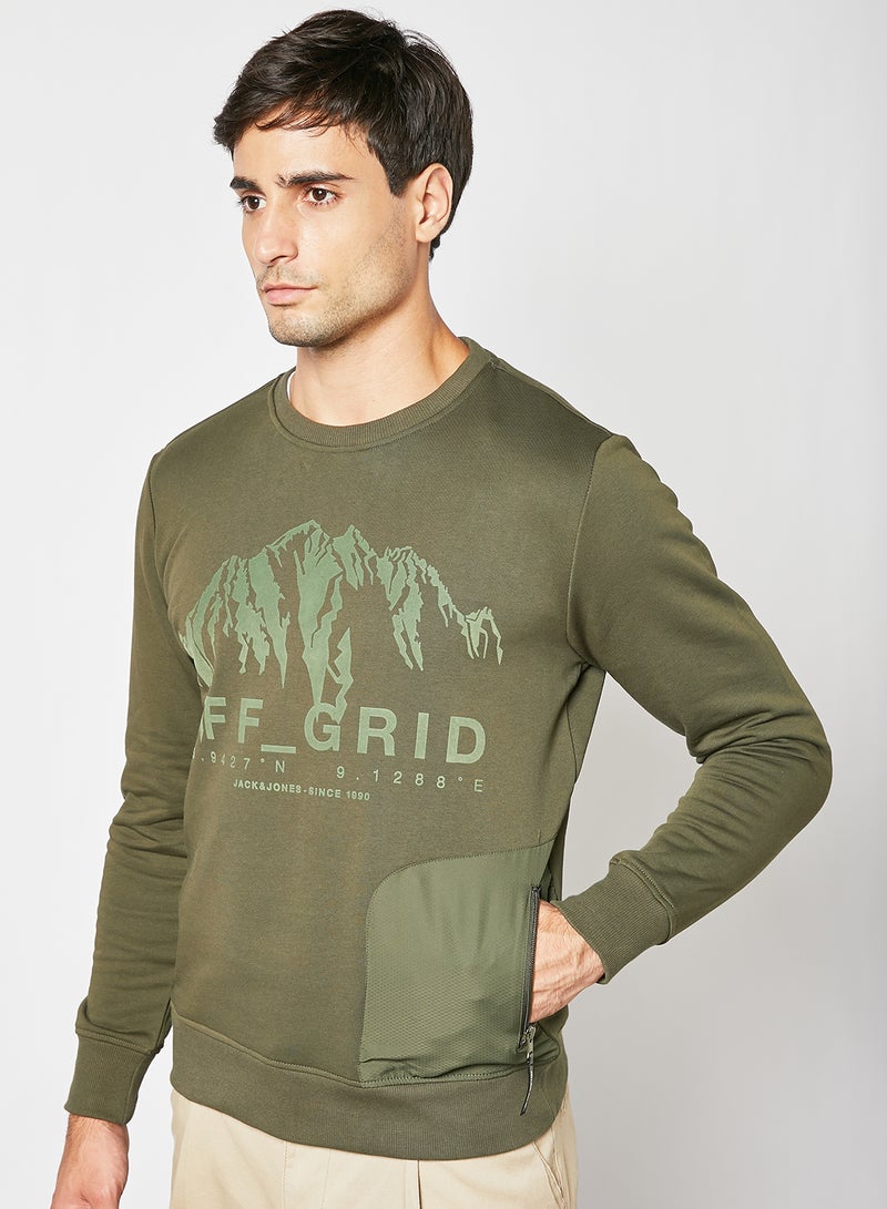 Off Grid Graphic Print Sweatshirt Green