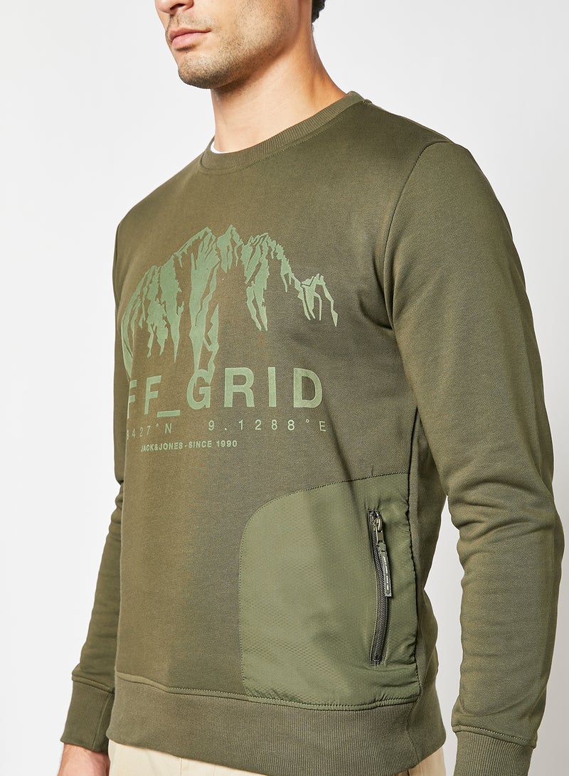 Off Grid Graphic Print Sweatshirt Green