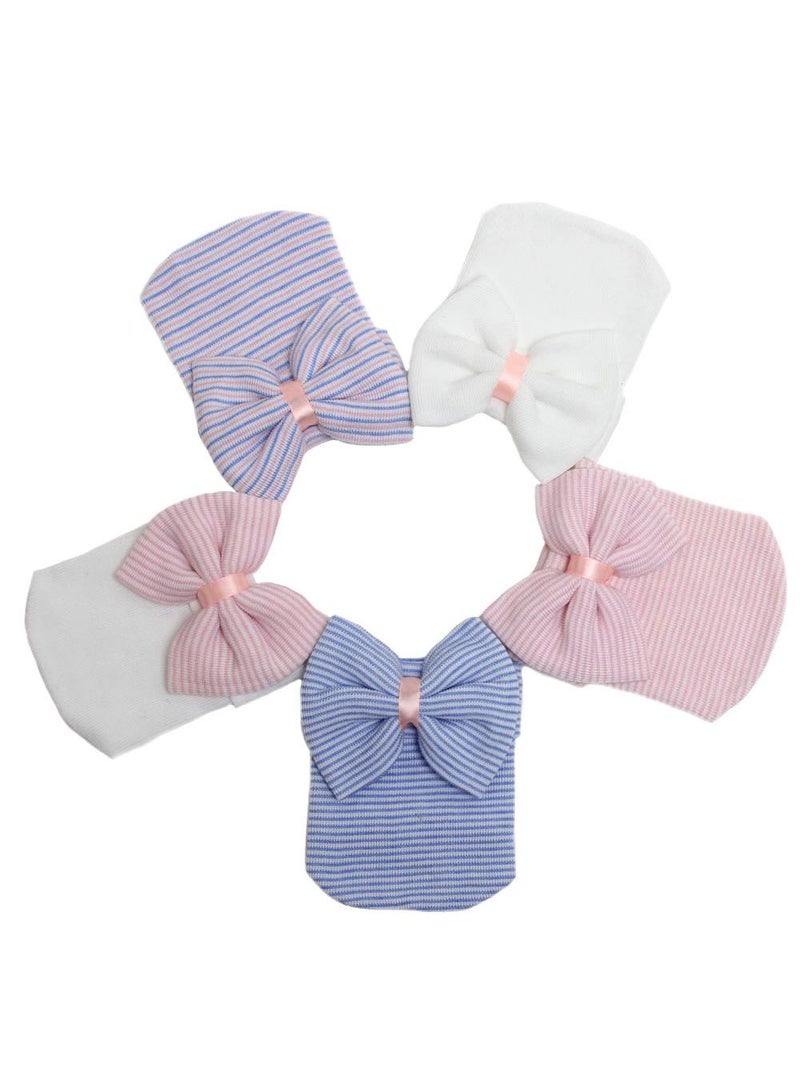 5pcs striped bow baby hat 0-3 months wool