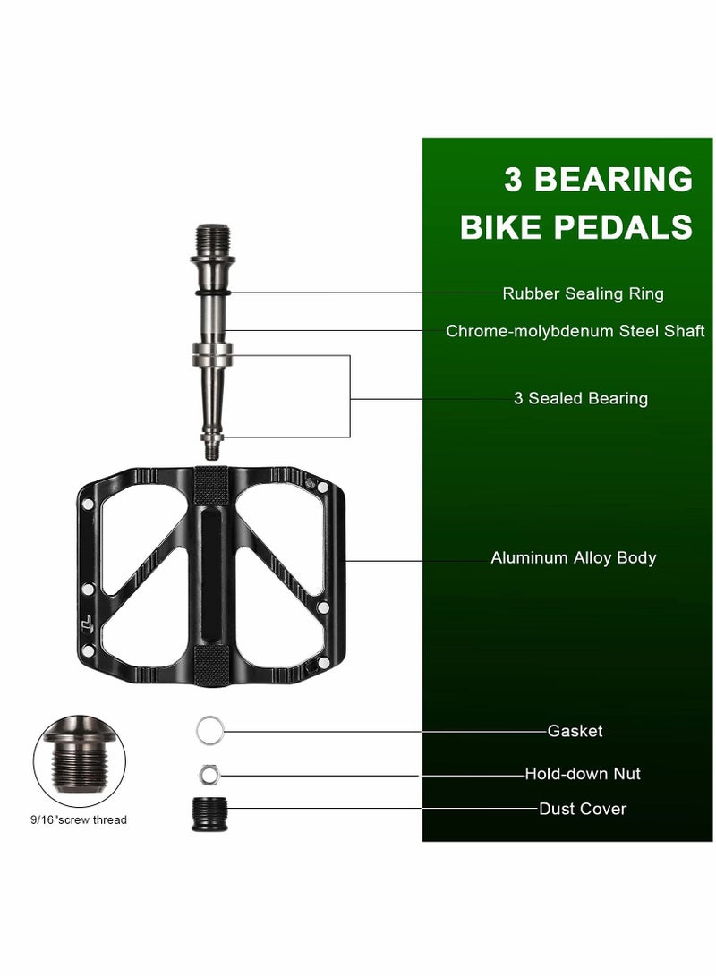 Mountain Bike Pedals 3 Sealed Bearing Non-Slip Bicycle Flat Lightweight Aluminium CNC Platform