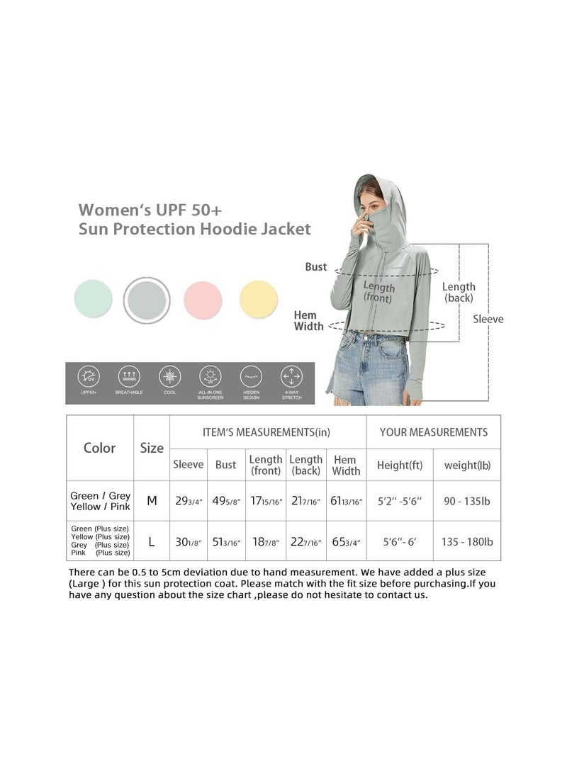 Jacket Hoodie, Women's Sun Shirt, UPF50+ Protection Jacket, Long Sleeve Cooling UV Clothing, for Summer, Hiking Cycling Outdoor Shawl (L)