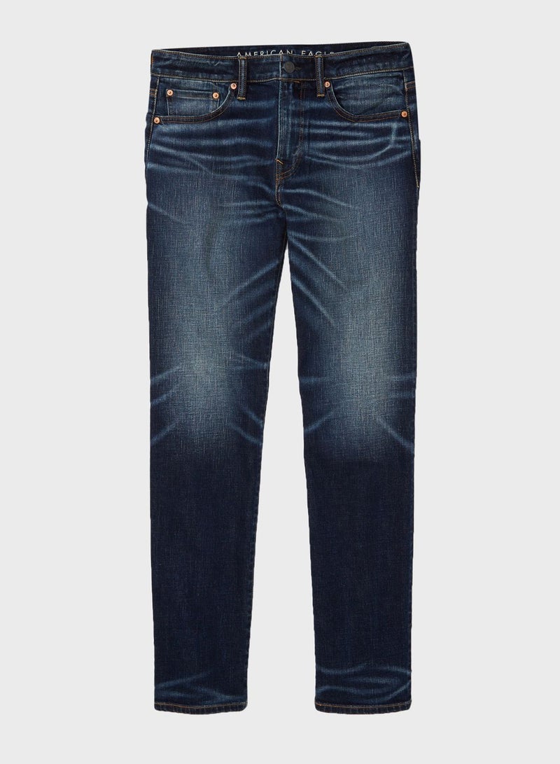 Mid Wash Straight Fit Jeans