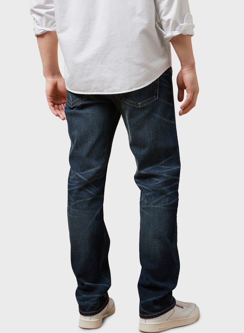 Mid Wash Straight Fit Jeans