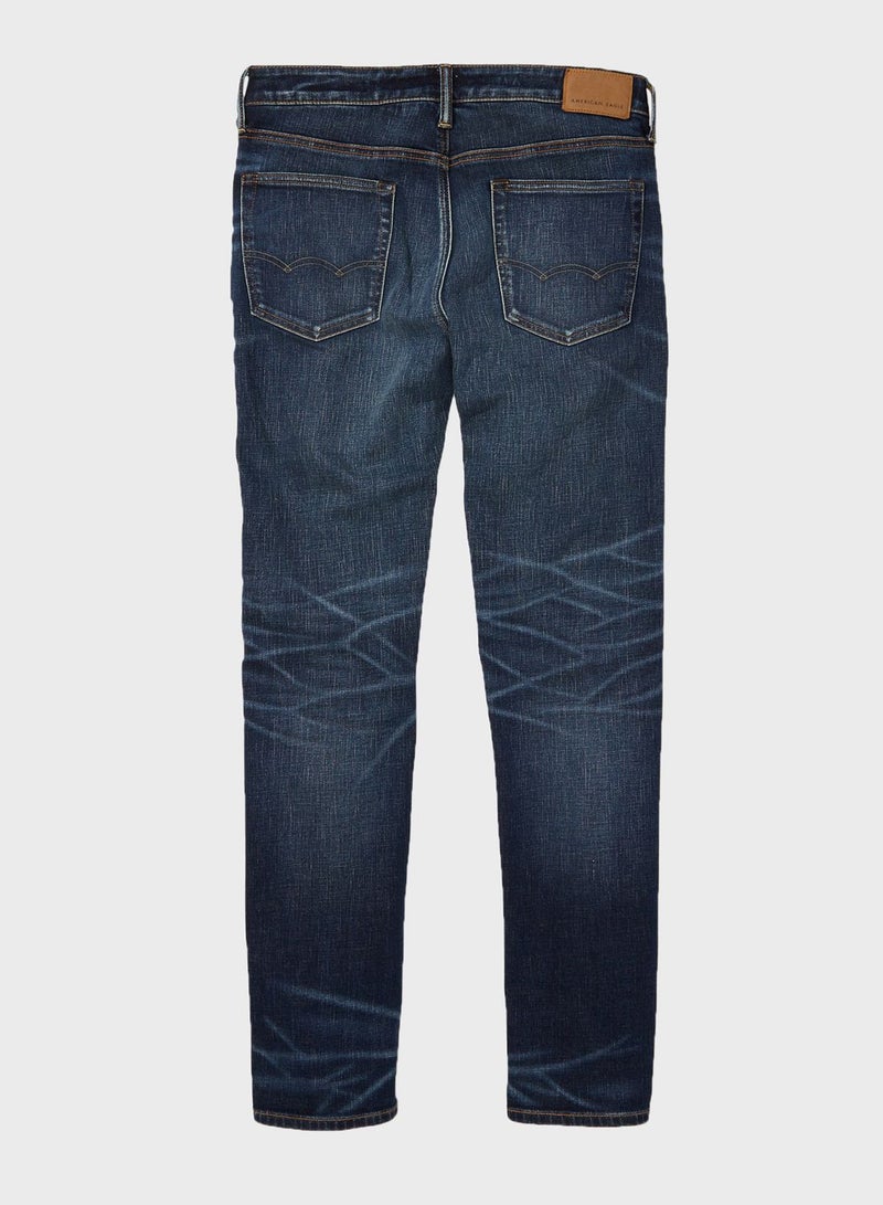 Mid Wash Straight Fit Jeans