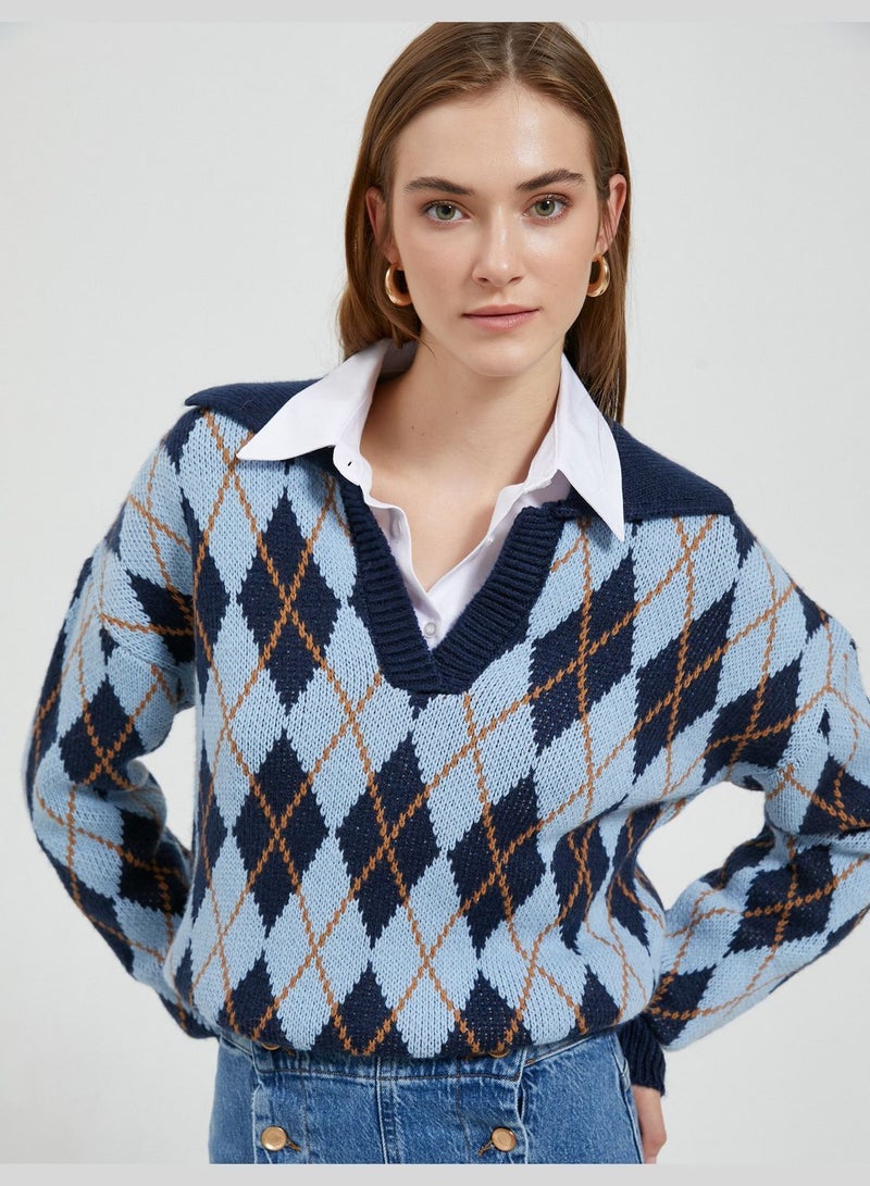 Jacquard Polo Neck Sweater