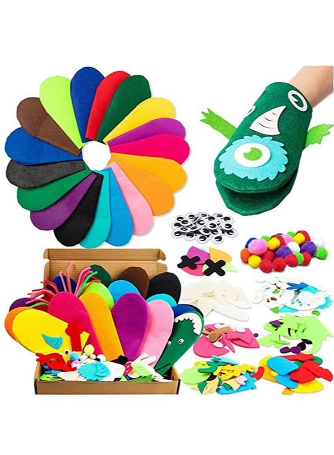 18Pcs Hand Puppet Making Kit for Kids Art Craft Felt Sock Puppet Creative DIY Role Play Party Supplies