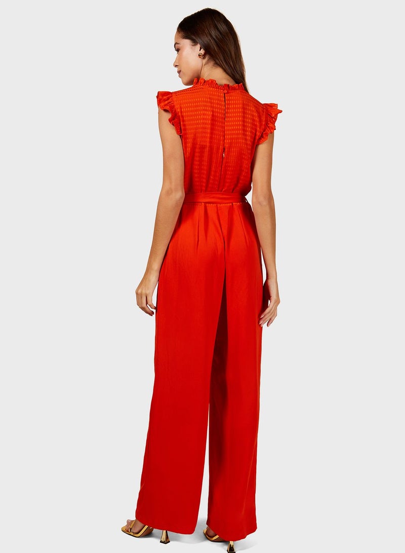 Wide Leg Frill Neck Jumpsuit