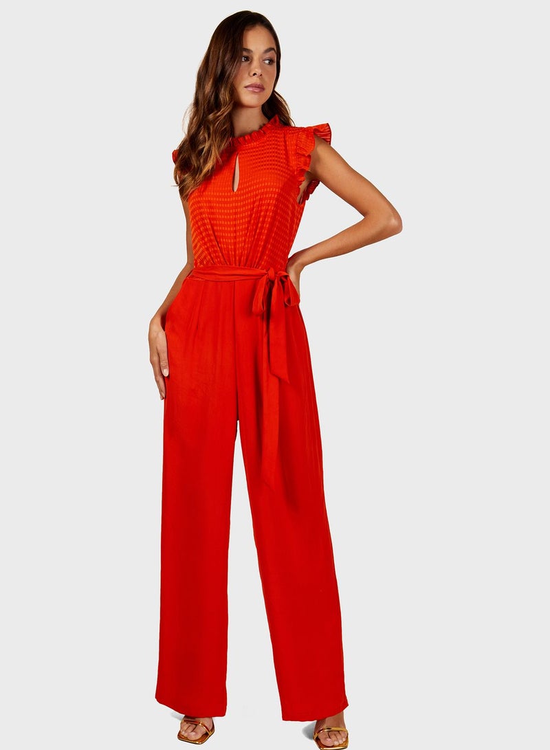 Wide Leg Frill Neck Jumpsuit