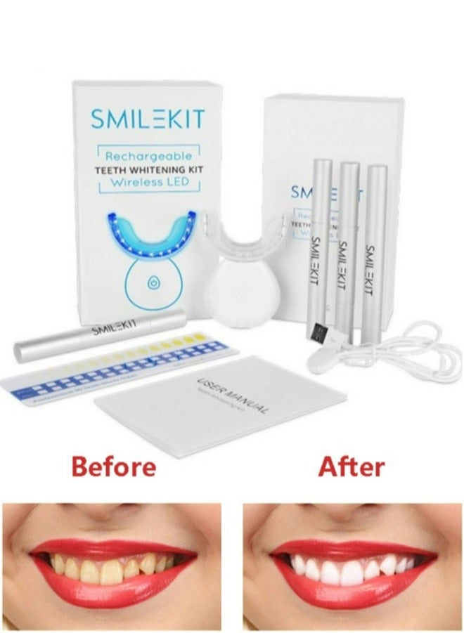 Home Wireless Teeth Whitening Kit Teeth Whitening Gel with 16 Points LED Accelerator Light and Tray Teeth Whitener Helps to Remove Stains Rechargeable Teeth Whitening Kit