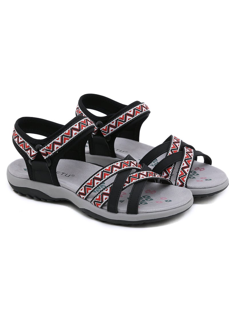 Bohemian Casual Comfortable Non-Slip Print Casual Flat Casual Sandals Black