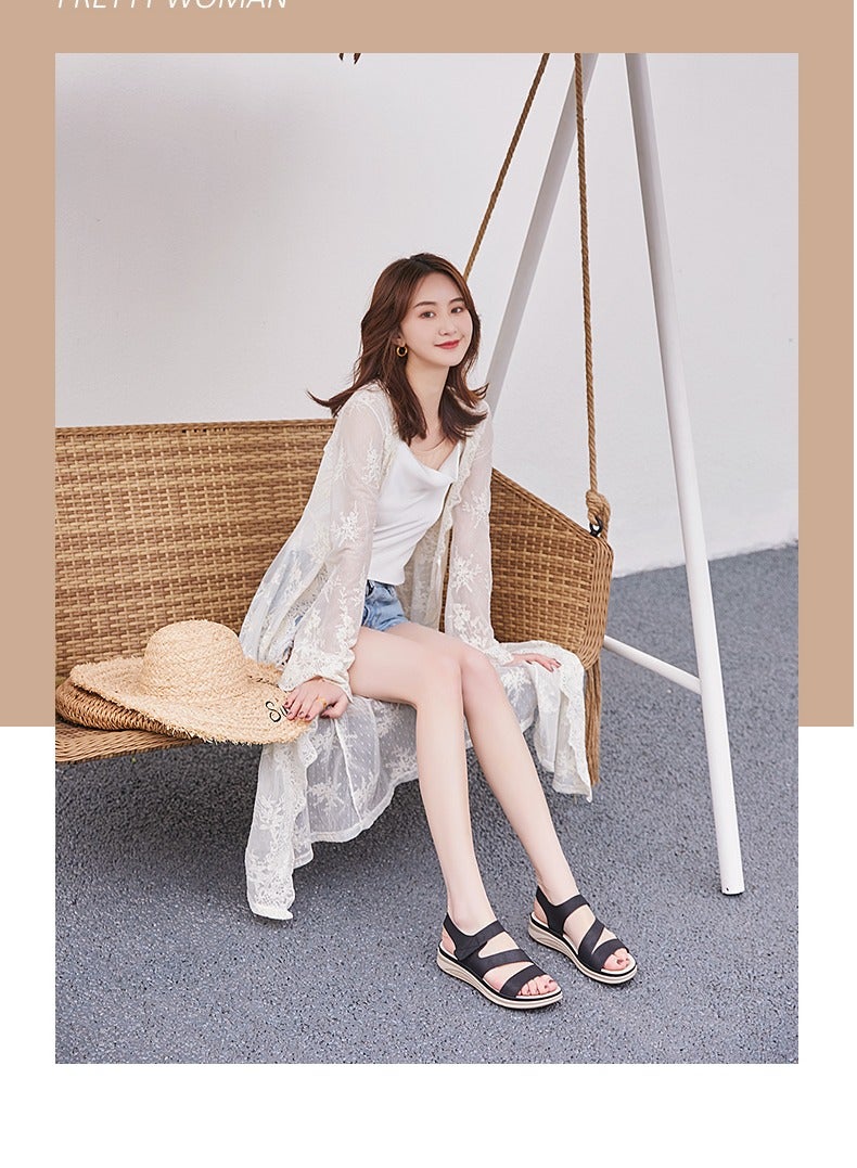 Women's Casual Lightweight Plus-Size Retro Comfortable Sandals Black