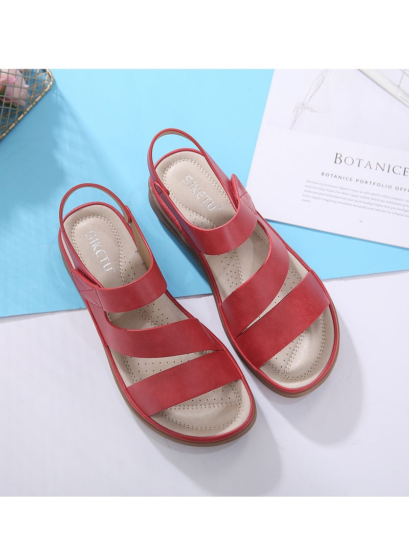Women's Casual Lightweight Plus-Size Retro Comfortable Sandals Red