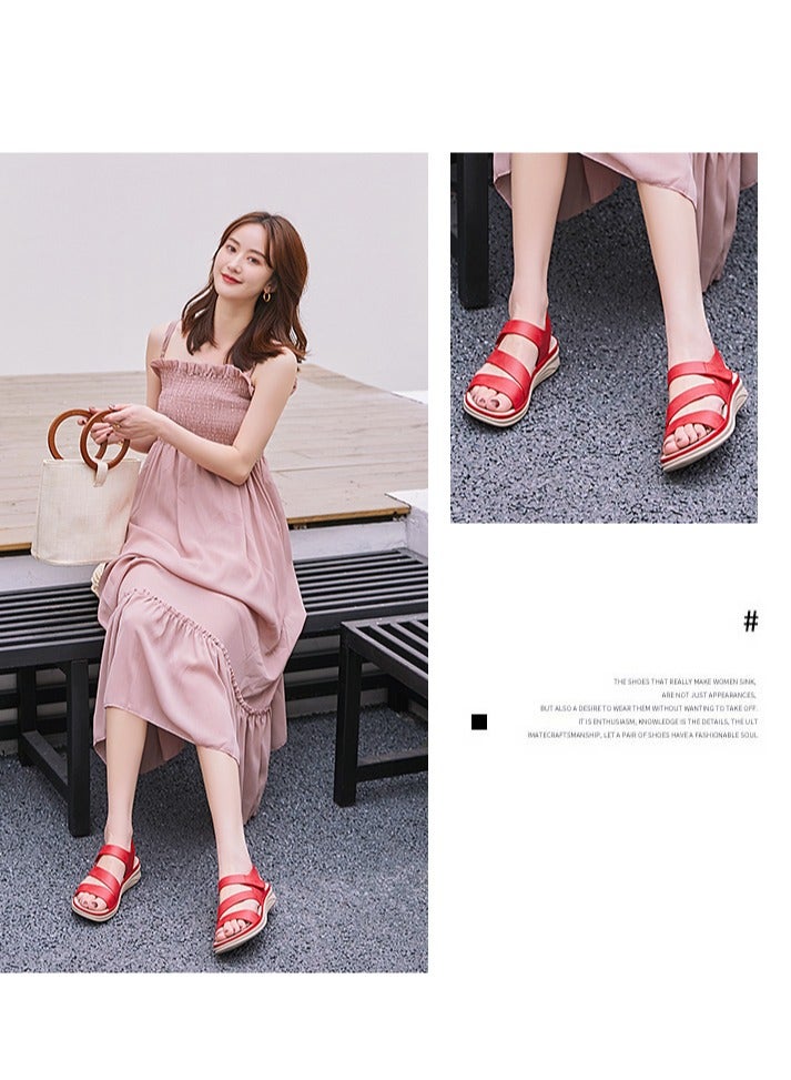Women's Casual Lightweight Plus-Size Retro Comfortable Sandals Red