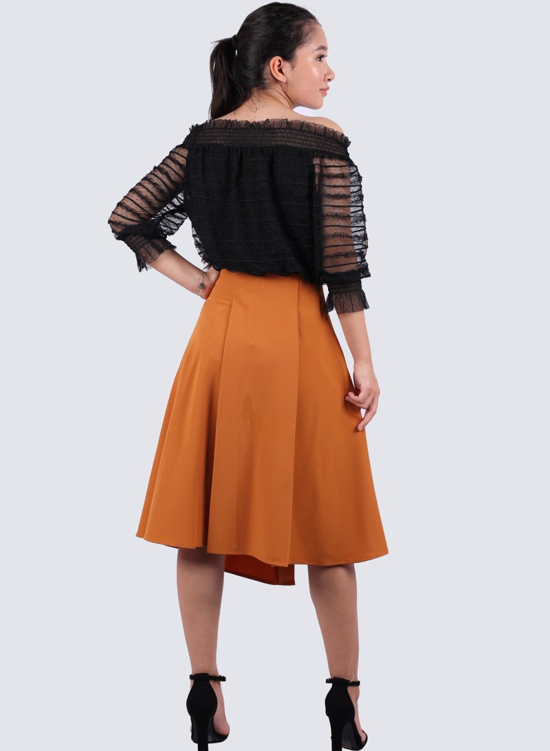 Women's Asymmetric Midi Skirt Skirt in Leather Brown
