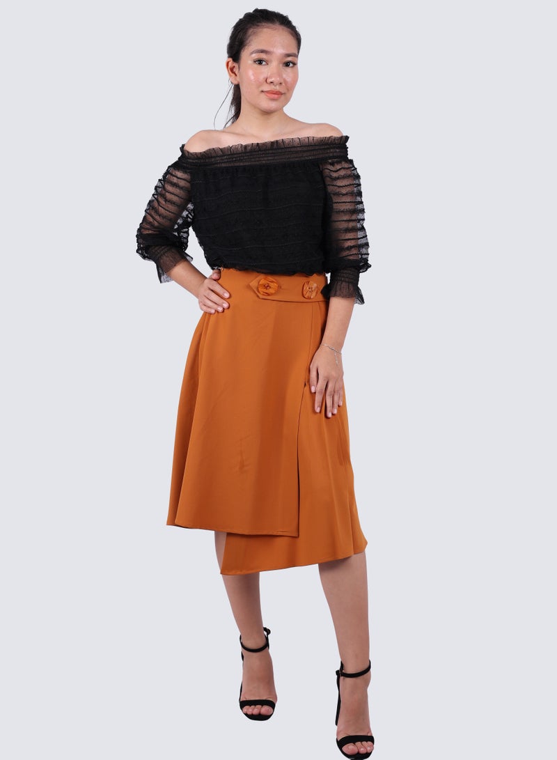 Women's Asymmetric Midi Skirt Skirt in Leather Brown
