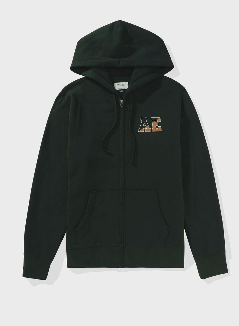 Graphic Zip Through Hoodie