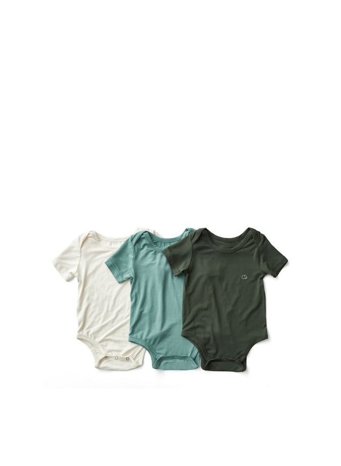 Set of 3 Organic Bamboo Spandex Bodysuit- Gift set 3-6m White/Soft Sage/ Dark Green