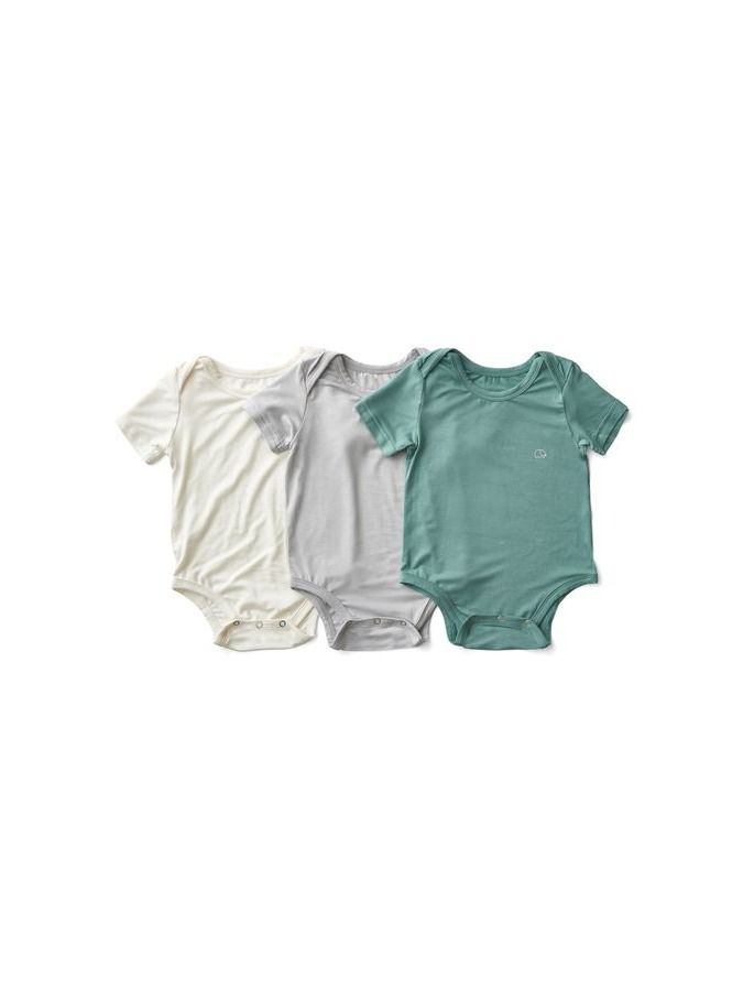 Set of 3 Organic Bamboo Spandex Bodysuit- Gift set 0-3m White/Soft Sage/ Grey