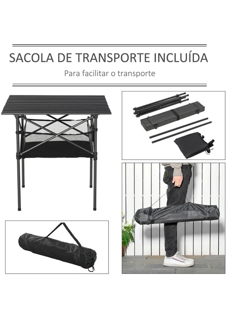 Portable Folding Camping Table with Mesh Storage Space and Carrying Bag