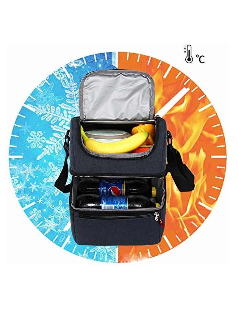 Insulated Lunch Bag Box Cooler with Strap 2 Compartments Leakproof Waterproof Large Thermal Lunch Cooler Tote Food Bag for Work School Picnic Camping Fishing
